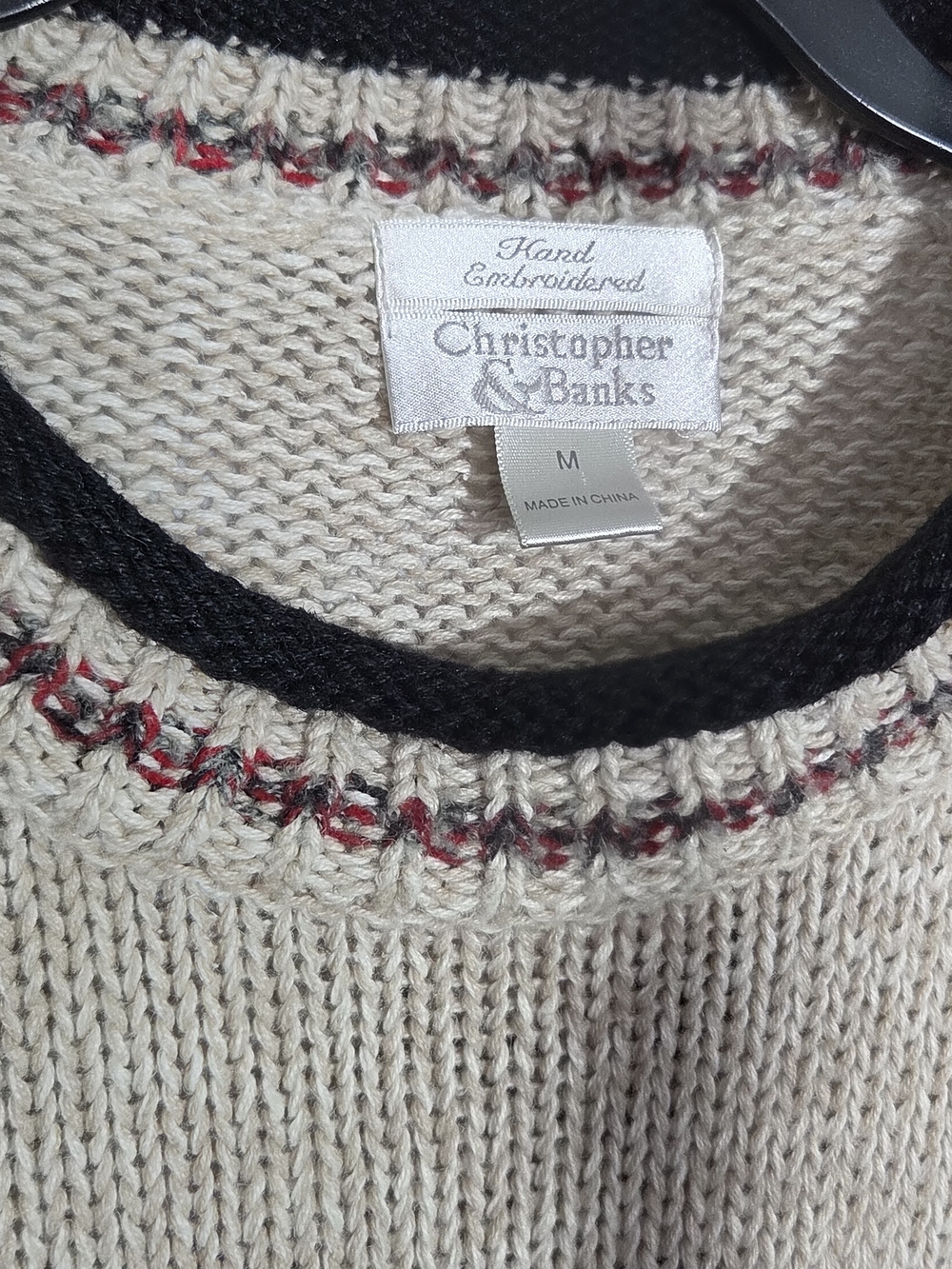 VINTAGE Christopher Banks Sweater Womens Medium Chunky-Knit Cardinal Bird Beige - Picture 3 of 8